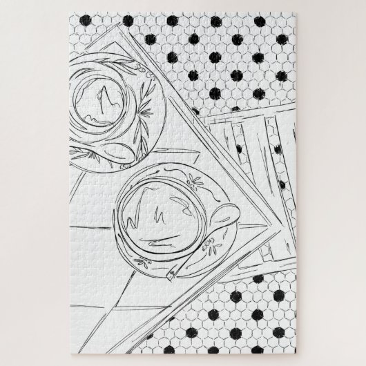 Noir et blanc Paris Bistro Table Jigsaw Puzzle (Vertical)