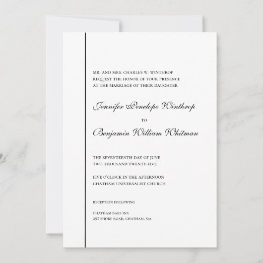 Noir et blanc Simple élégante invitation de mariag (Devant)