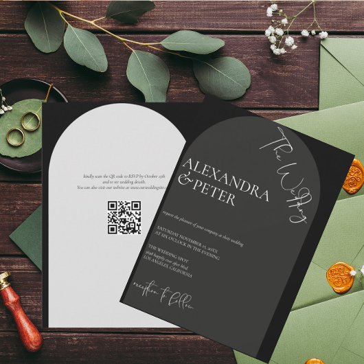 Noir et blanc simples | Faire-part de mariage arc