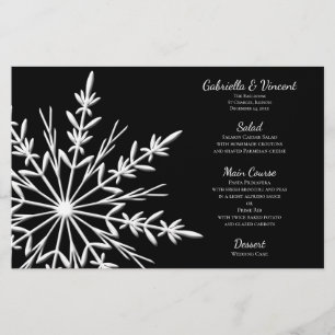 Noir et blanc Snowflake Menu de mariage hivernal
