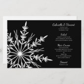 Noir et blanc Snowflake Menu de mariage hivernal (Devant / Derrière)