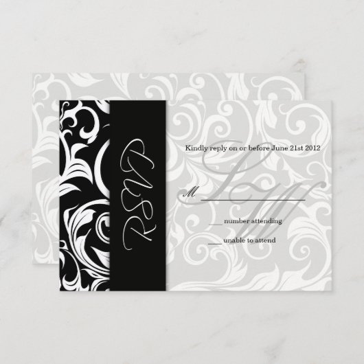 Noir et blanc Swirl Wedding RSVP (Devant / Derrière)