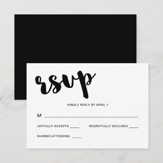Noir et Blanc Typographie Mariage Rsvp Réponse (Devant / Derrière)