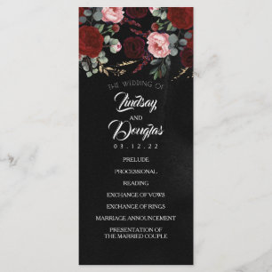 Noir et Bourgogne Red Floral programmes de mariage