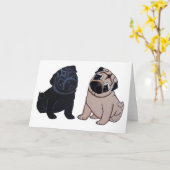 Noir et cartes de voeux de chiots de carlin de (Fleur jaune)