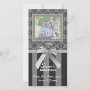Noir Et Gris Damask Carte photo De Ruban En Argent