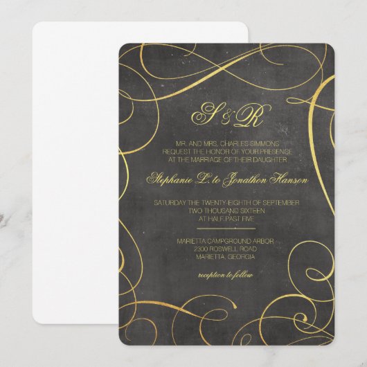 Noir et invitation de monogramme de calligraphie (Devant / Derrière)