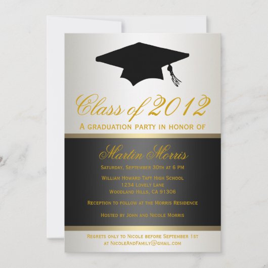 Noir et invitation d'obtention du diplôme d'or (Devant)