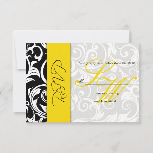 Noir et Jaune Swirl Wedding RSVP (Devant)