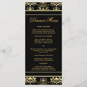 Noir et menu mince de dîner de damassé d'or