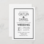 Noir et noir Simple Border Wedding Invitation (Devant / Derrière)