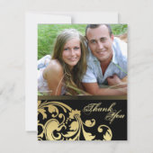 Noir et or de carte de mariage de photo de Merci (Dos)
