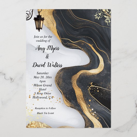 Noir et or Elegant mariage Invitation (Recto)