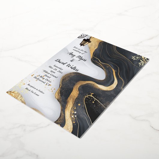 Noir et or Elegant mariage Invitation (Rotation)