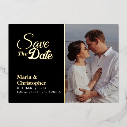Noir et or Enregistrer la date Invitations (Recto)