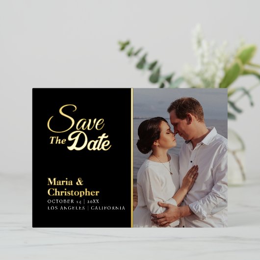 Noir et or Enregistrer la date Invitations (Debout devant)