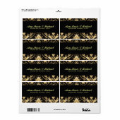 Noir et Or, Étiquette de Vin de Mariage Personnali (Feuille entière)