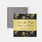 Noir et or Floral Mariage Favor Magnet (Recto/Verso)