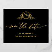 Noir et Or Mariage Foil Enregistrer la date Carte  (Recto)