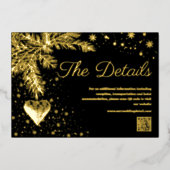 Noir et Or Mariage hiver Code QR Carte de détails (Recto)