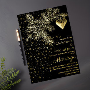 Noir et or Noël hiver Mariage Invitation
