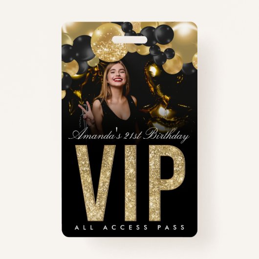 Noir et Or Personnalisable VIP Tous Accès Badge (Devant)