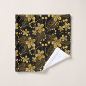 Noir et or ropique feuilles & fleurs motif Sh (Gant de toilette)