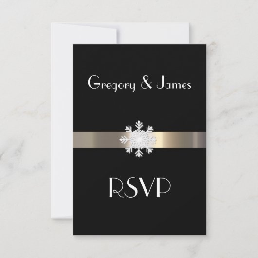 Noir et or Snowflake Wedding RSVP (Devant)