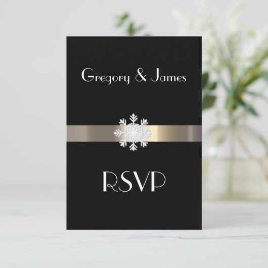 Noir et or Snowflake Wedding RSVP (Debout devant)
