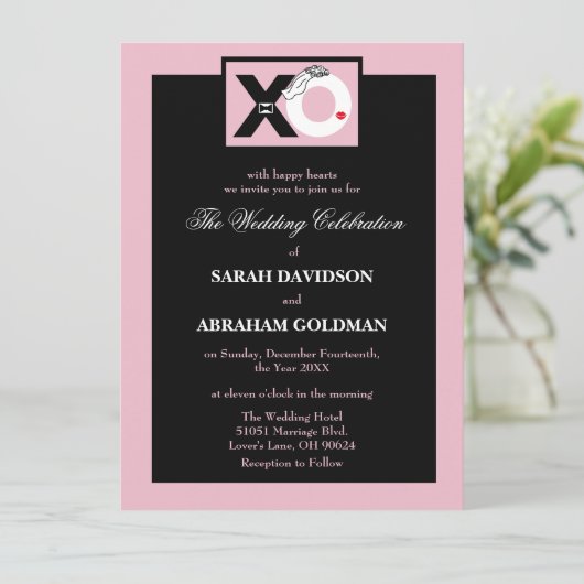 Noir et rose mignonne Mariage amusant Invitations (Debout devant)