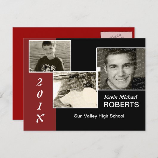 Noir et rouge style Scrapbook Grad Invitation (Devant / Derrière)
