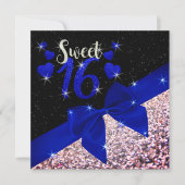 Noir et Royal Blue Glittery Sweet 16 Invitation (Devant)