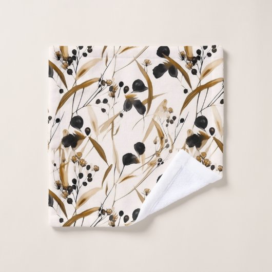 Noir et Tan Abstrait Leaf Design (Gant de toilette)