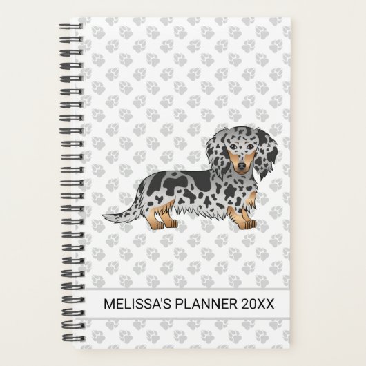 Noir Et Tan Dapper Cheveux Long Dachshund & Texte (Devant)