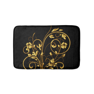 Noir et tapis de bain floral de remous d'or