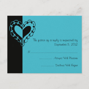 Noir et Turquoise Coeur Mariage RSVP