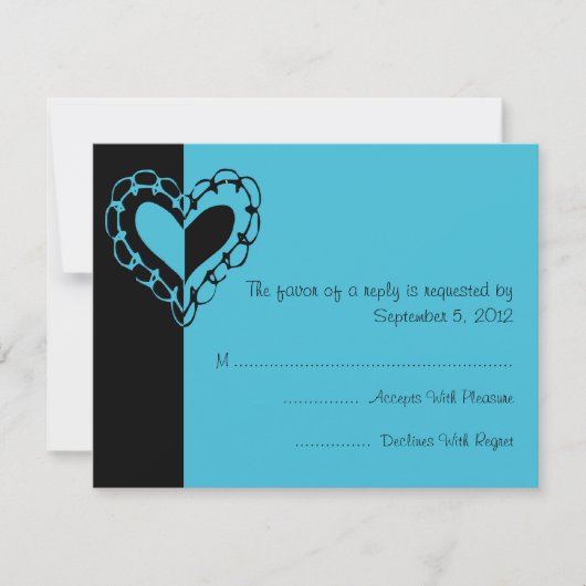 Noir et Turquoise Coeur Mariage RSVP (Devant)
