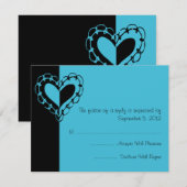 Noir et Turquoise Coeur Mariage RSVP (Devant / Derrière)