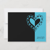 Noir et Turquoise Coeur Mariage RSVP (Dos)