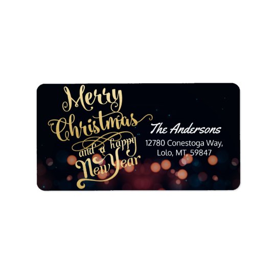 Noir et typographie de Noël et de bonne année d'or Étiquette D'adresse