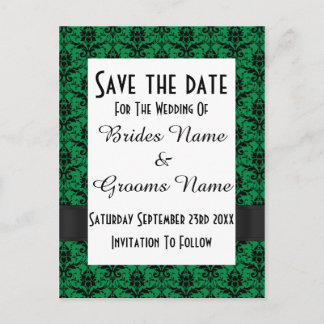 Noir et vert damassé faire-part de sauvegarde de d