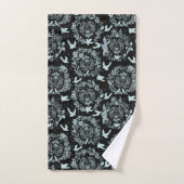 Noir et vert menthe floral et oiseaux (Serviette à main)
