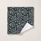 Noir et vert menthe floral et oiseaux (Gant de toilette)