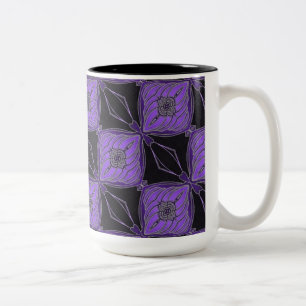 Noir et violet Abstrait Diamants Floraux Mug
