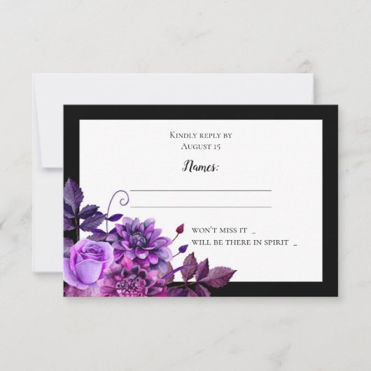 Noir et violet mariage rsvp. Réponse des fleurs (Devant)