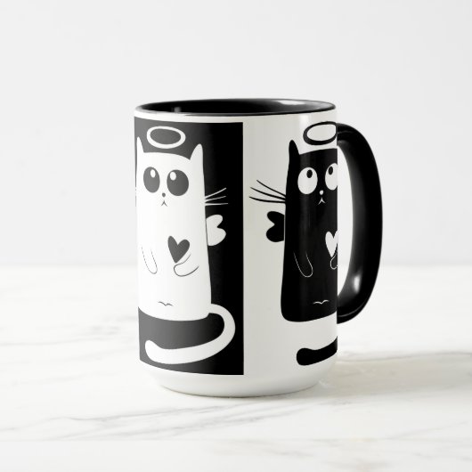 Noir fait sur commande tasse de Meow de sonnerie (Devant droit)