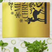 Noir Faux Or Joyeux Noël Cuisine Serviette à main (Plié)