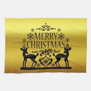 Noir Faux Or Joyeux Noël Cuisine Serviette à main