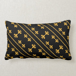 Noir Fleur-De-Lis et coussin de concepteur d'or