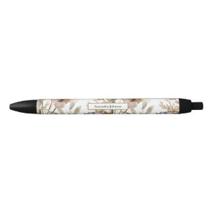 Noir Fleur sauvage Floral Aquarelle Nom Stylo